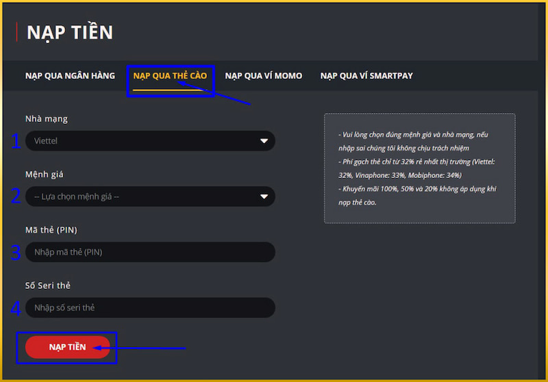 Nạp tiền nhà cái qua thẻ cào